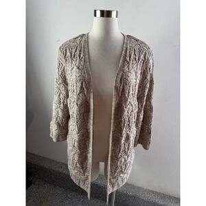 NEW J Jill Womens Petite Large Open Knit Cardigan Sweater Bamboo MLT Tan